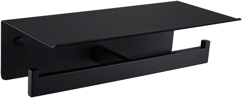 APLusee Matte Black Double Toilet Paper Holder with Shelf, 304 Stainless Steel Bathroom Tissue Roll Holder, Commercial Paper Dispenser Wall Mounted - Image 1